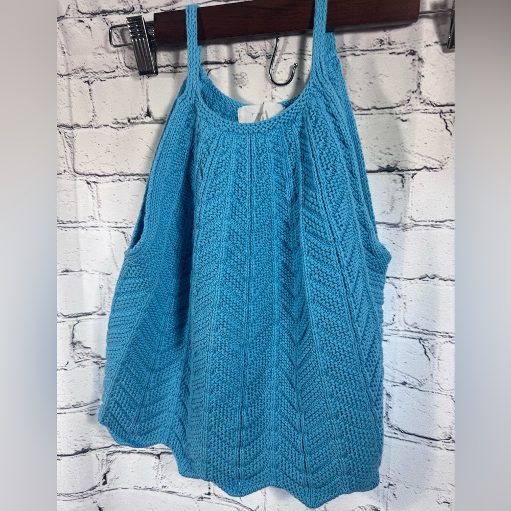 Zara Girls Blue Boxy Ribbed Sleeveless Tank Top